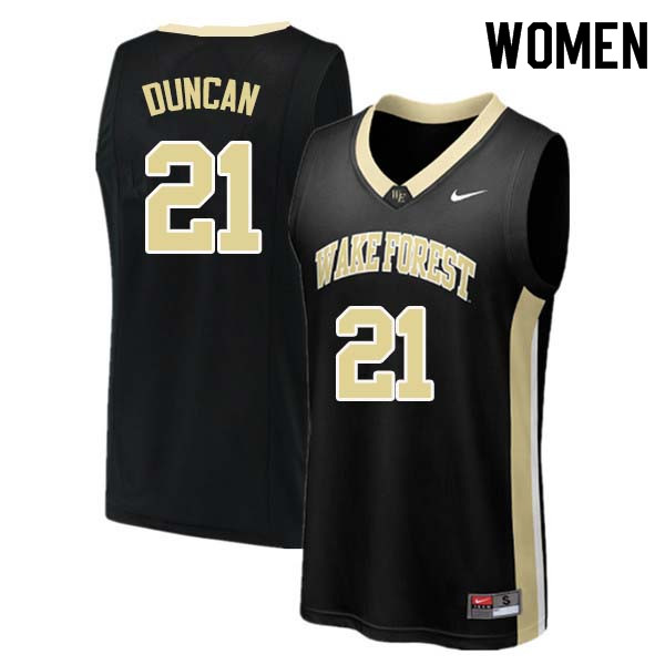 Women #21 Tim Duncan Wake Forest Demon Deacons College Basketball Jerseys Sale-Black